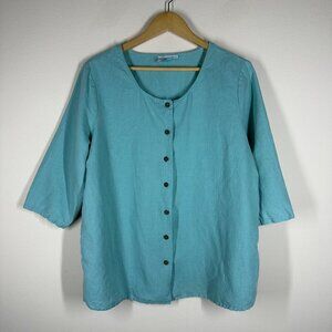 Hot Cotton 3/4 Sleeve Button Up Linen Blend Top Womens Size 1X Lagenlook Boho